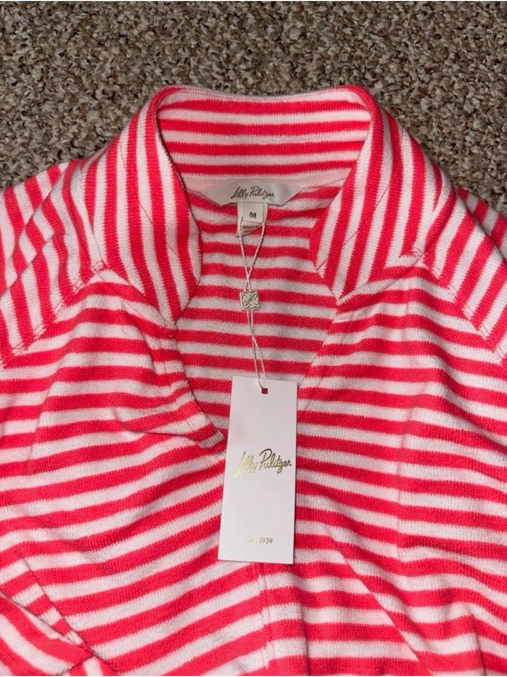 Lilly Pulitzer Coral Pink and White Striped Pullover